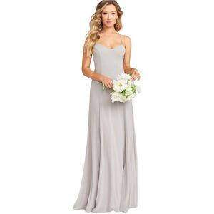 Show Me Your Mumu Godshaw Goddess Gown Maxi Dress in Dove Grey Chiffon. XL. NWT!